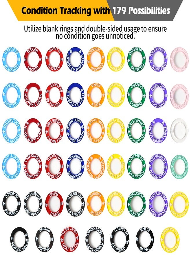 Grajar 52 Unique DND Miniatures Condition Rings, 92 PCS Status Effects Markers - Including 5 Customizable Blank Rings, Ideal for Dungeons and Dragons & 5th Edition, Best DND Gifts for DM - Image 2